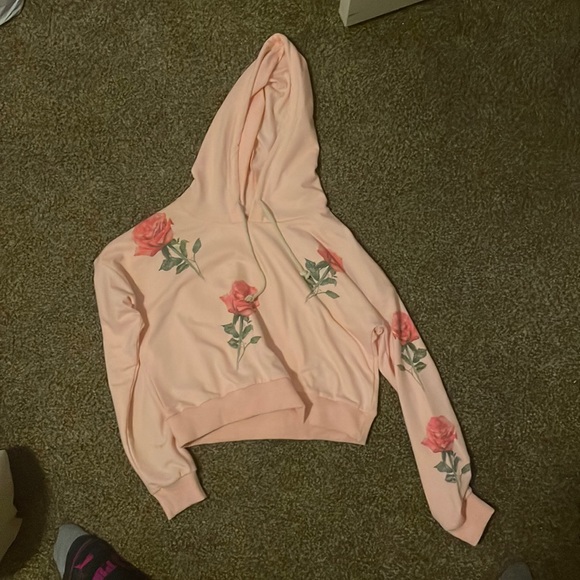 pink floral cropped hoodie - Picture 1 of 3